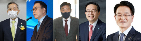 5대 금융지주 회장.(국민·신한·하나·우리·농협) 금융지주 회장. 왼쪽부터 윤종규·조용병·김정태·손태승 손병환 회장. 각 금융지주 제공